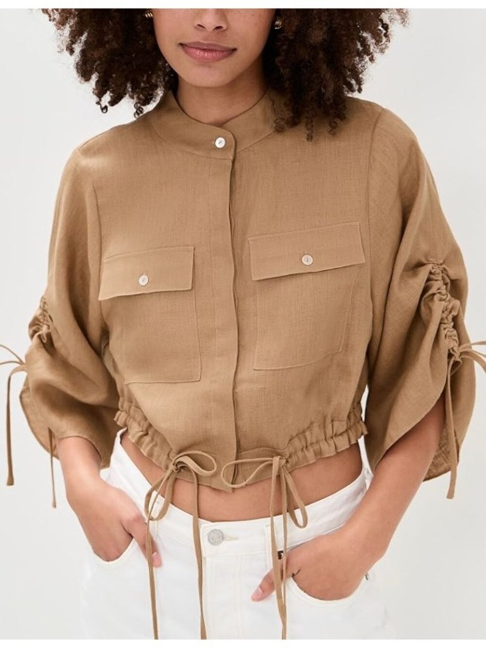 HEVRON Eva Top Almond 100% Linen Shirt Size XS